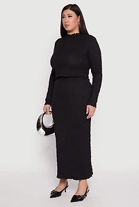 Womens Plus Size Almost Famous Textured Knit Funnel Neck Top, Black, Size 2X