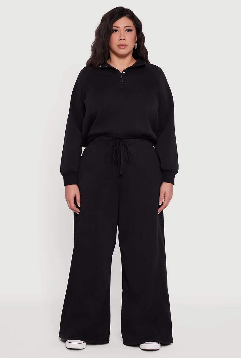 Plus Raglan Sleeve Snap Button Front Sweatshirt