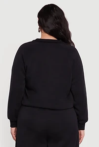 Plus Raglan Sleeve Snap Button Front Sweatshirt