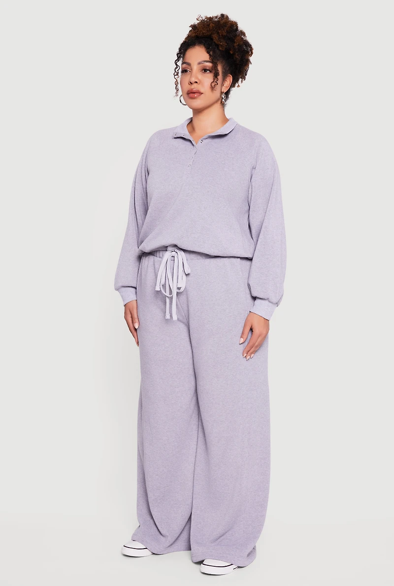 Plus Raglan Sleeve Snap Button Front Sweatshirt