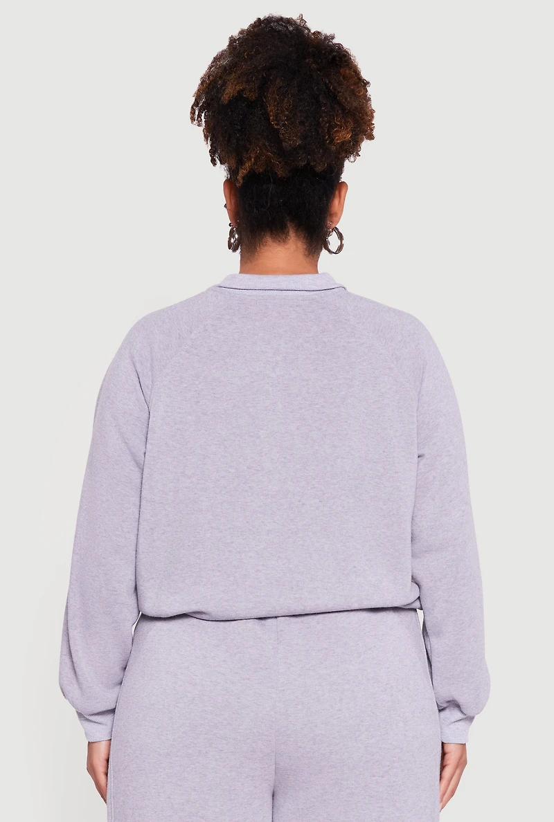 Womens Plus Size Raglan Sleeve Snap Button Front Sweatshirt, Grey, Size 2X