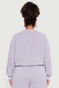 Womens Plus Size Raglan Sleeve Snap Button Front Sweatshirt, Grey, Size 2X