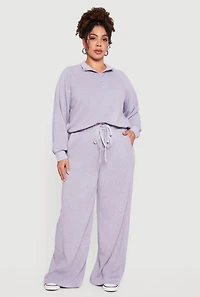 Womens Plus High Waisted Drawstring Wide Leg Joggers, 1X