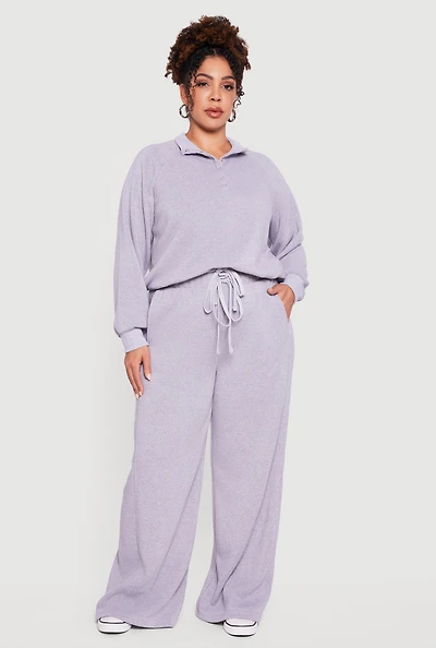 Womens Plus Size High Waisted Drawstring Wide Leg Joggers, Grey, Size 1X