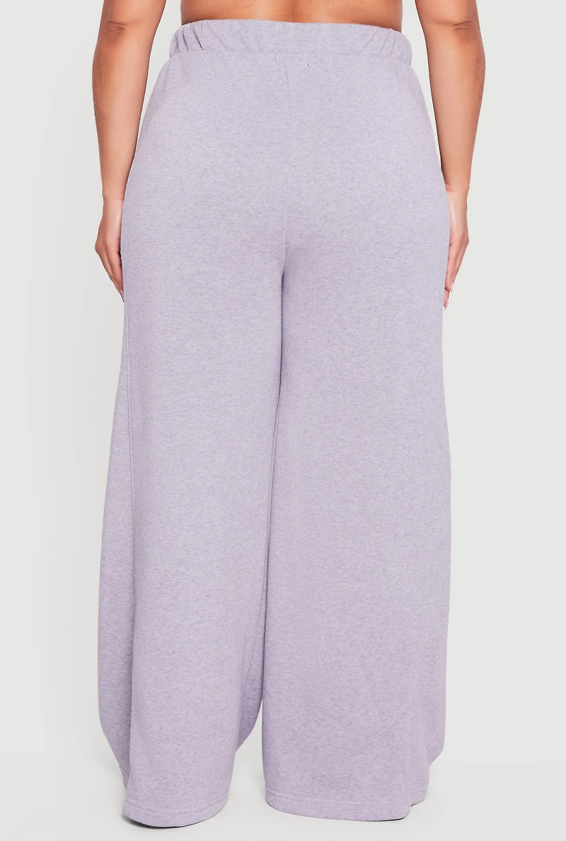 Womens Plus High Waisted Drawstring Wide Leg Joggers, Grey,