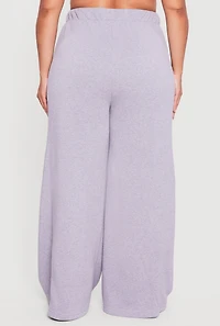 Womens Plus High Waisted Drawstring Wide Leg Joggers, Grey,