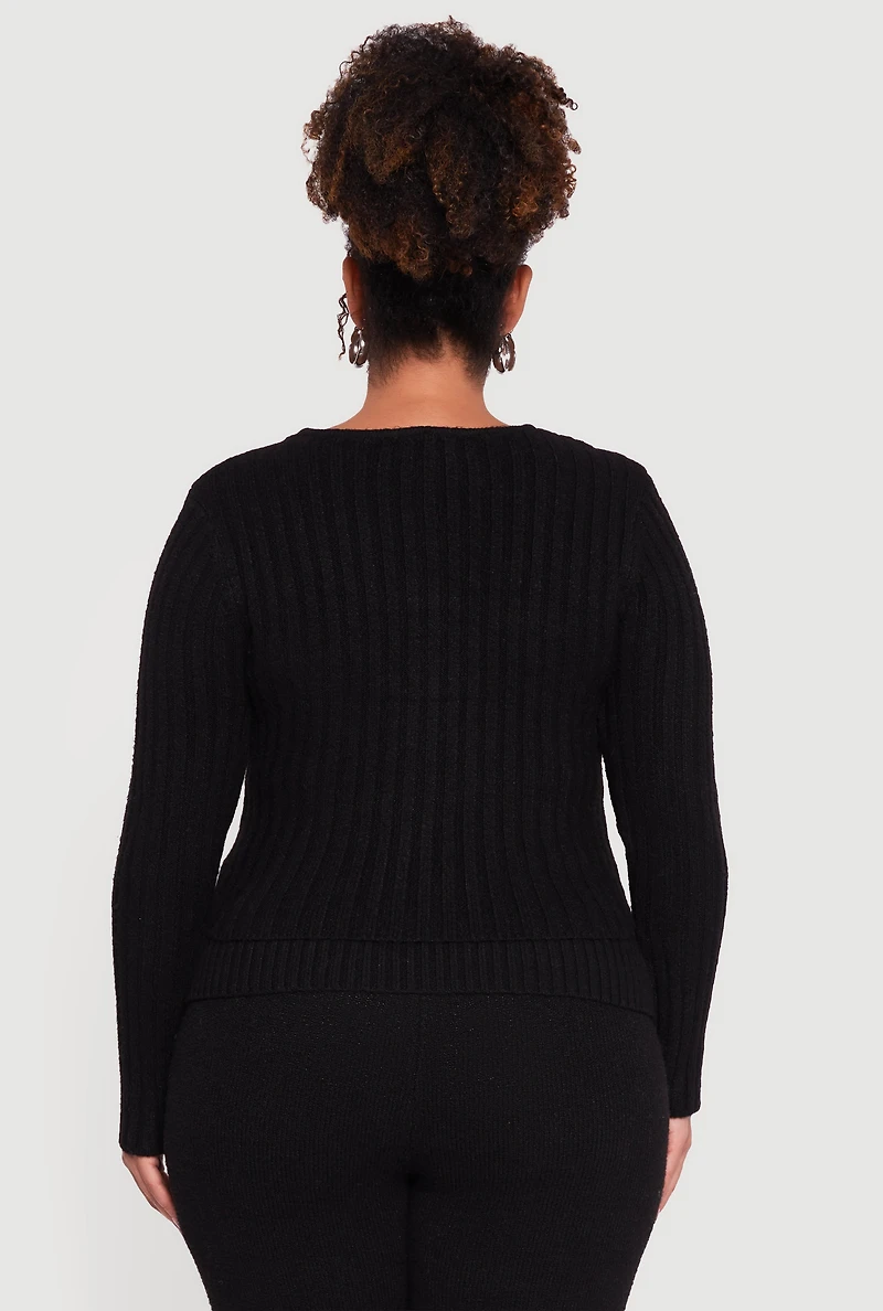 Plus Removable Faux Fur Trim Zip Front Sweater