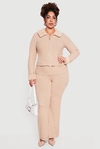 Plus Removable Faux Fur Trim Zip Front Sweater