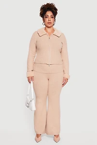 Womens Plus Removable Faux Fur Trim Zip Front Sweater,