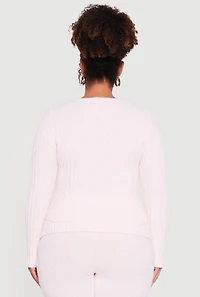 Womens Plus Size Removable Faux Fur Trim Zip Front Sweater, Pink, Size 1X