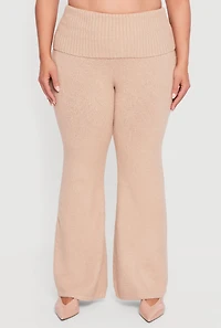 Plus Fold Over High Waisted Flare Leg Sweater Pants