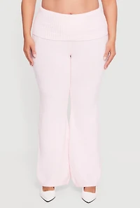 Plus Fold Over High Waisted Flare Leg Sweater Pants