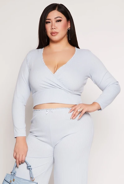 Plus Almost Famous Lace Trim Surplice Top