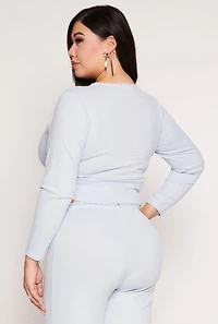 Plus Almost Famous Lace Trim Surplice Top