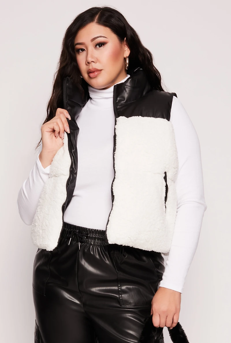 Plus Almost Famous Sherpa Puffer Vest
