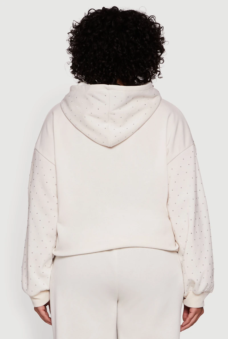 Plus Rhinestone Studded Pullover Hoodie