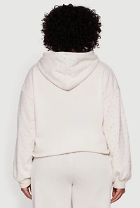 Plus Rhinestone Studded Pullover Hoodie