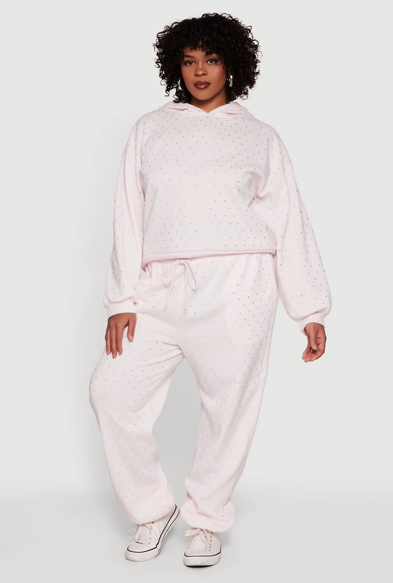 Plus Rhinestone Studded Pullover Hoodie