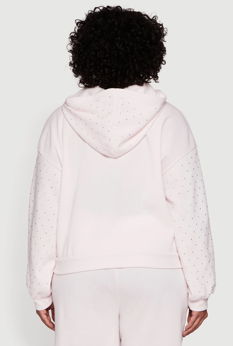 Plus Rhinestone Studded Pullover Hoodie