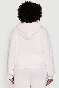 Plus Rhinestone Studded Pullover Hoodie