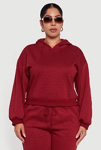 Womens Plus Rhinestone Studded Pullover Hoodie, 1X