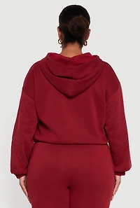 Womens Plus Size Rhinestone Studded Pullover Hoodie, Burgundy, Size 1X