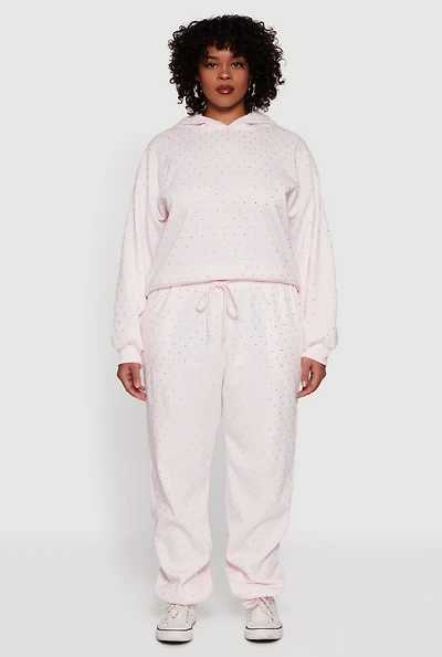 Plus Rhinestone Studded Drawstring Waist Sweatpants