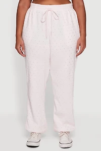 Plus Rhinestone Studded Drawstring Waist Sweatpants