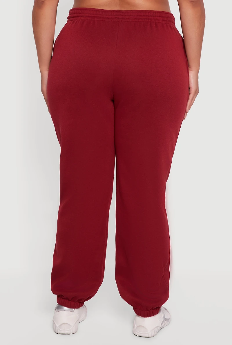 Plus Rhinestone Studded Drawstring Waist Sweatpants