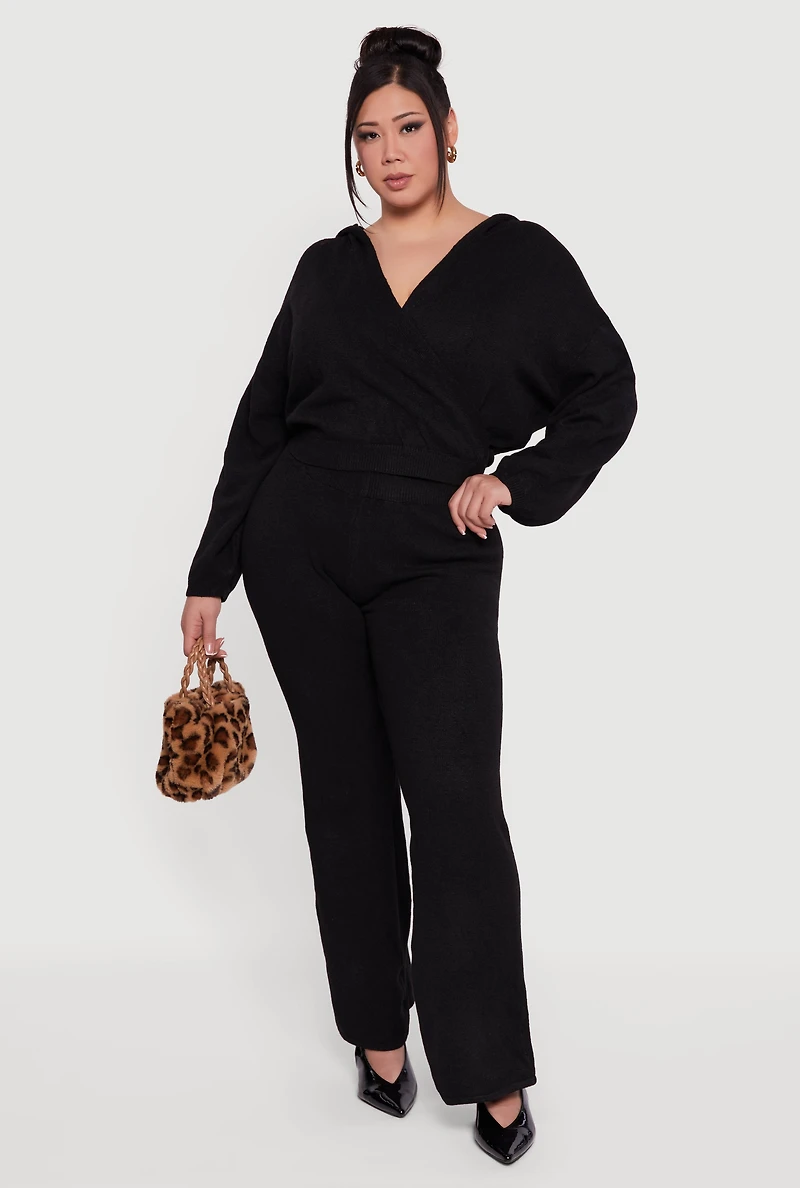 Plus Almost Famous Faux Wrap Sweater Hoodie