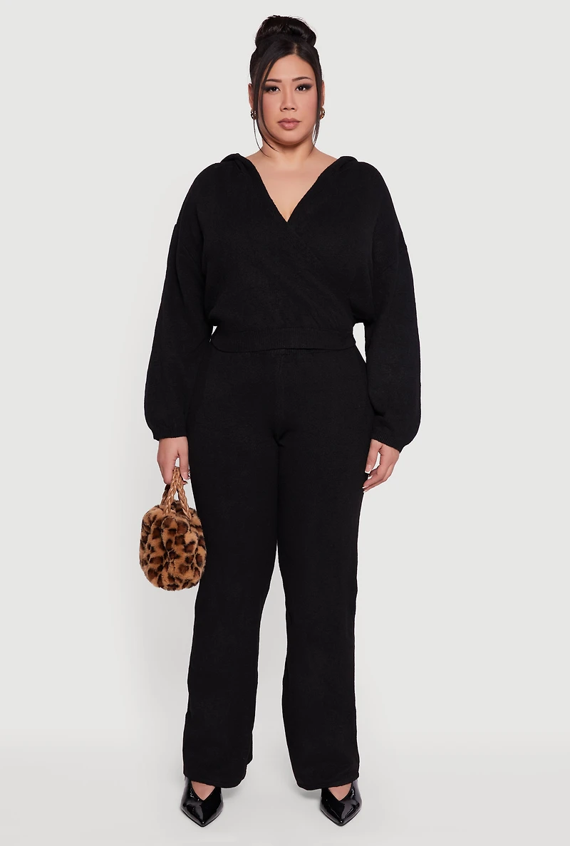 Plus Almost Famous Brushed Knit Flare Leg Pants