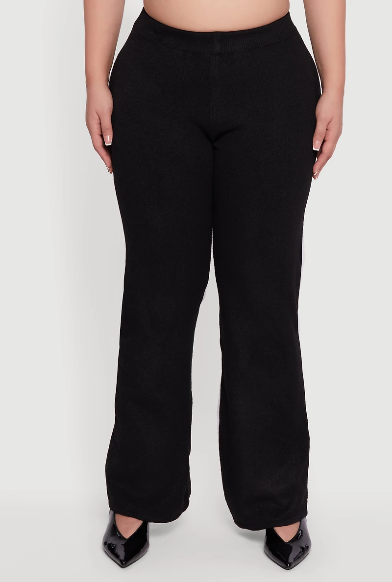 Plus Almost Famous Brushed Knit Flare Leg Pants