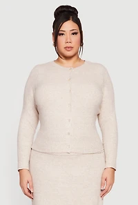Plus Almost Famous Ribbed Knit Button Front Cardigan