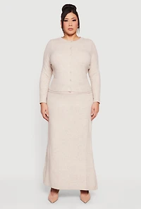 Plus Almost Famous Ribbed Knit Button Front Cardigan