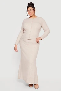 Womens Plus Size Almost Famous Ribbed Knit Button Front Cardigan, Beige, Size 1X