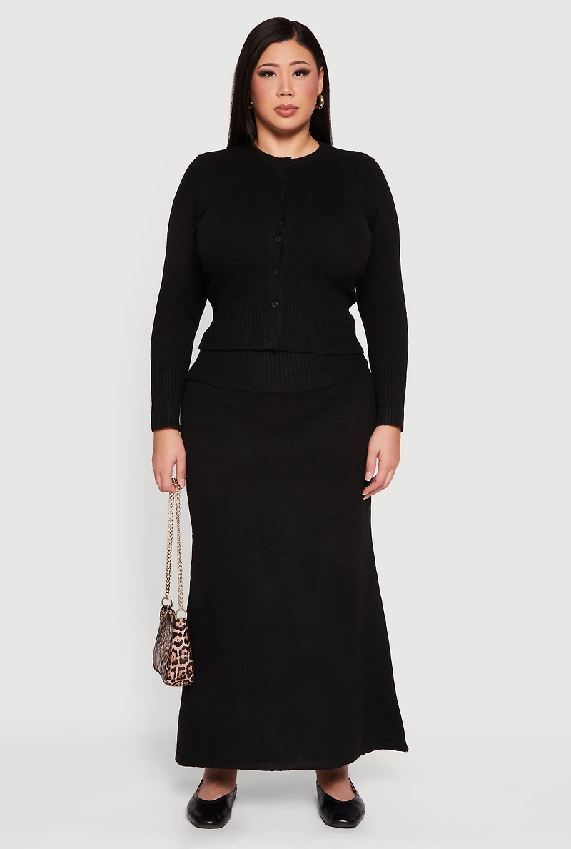 Plus Almost Famous Ribbed Knit Fold Over Maxi Skirt