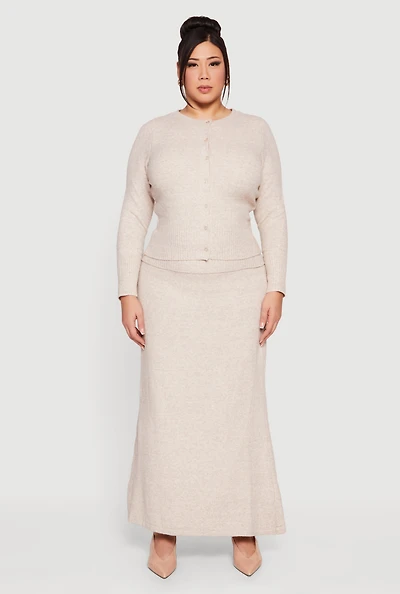 Plus Almost Famous Ribbed Knit Fold Over Maxi Skirt