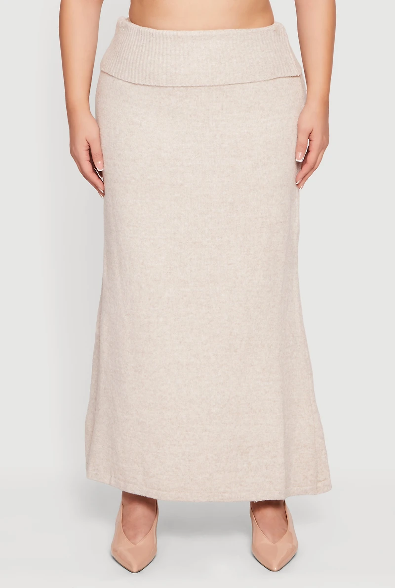 Plus Almost Famous Ribbed Knit Fold Over Maxi Skirt