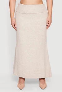 Plus Almost Famous Ribbed Knit Fold Over Maxi Skirt