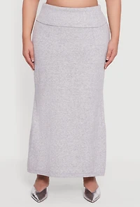 Womens Plus Almost Famous Ribbed Knit Fold Over Maxi Skirt,