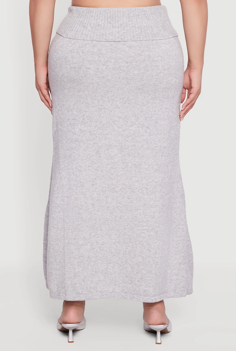 Womens Plus Almost Famous Ribbed Knit Fold Over Maxi Skirt,