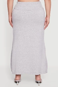 Womens Plus Almost Famous Ribbed Knit Fold Over Maxi Skirt,