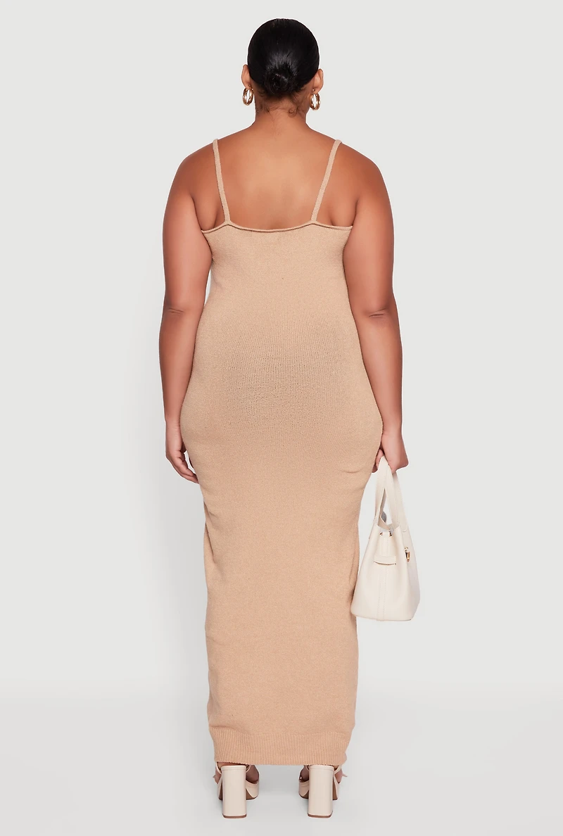 Womens Plus Size Sleeveless V Neck Sweater Dress, Beige, Size 3X
