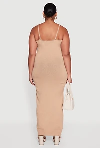 Womens Plus Size Sleeveless V Neck Sweater Dress, Beige, Size 3X