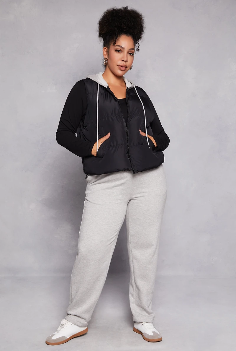 Plus Almost Famous Zip Front Hooded Puffer Vest