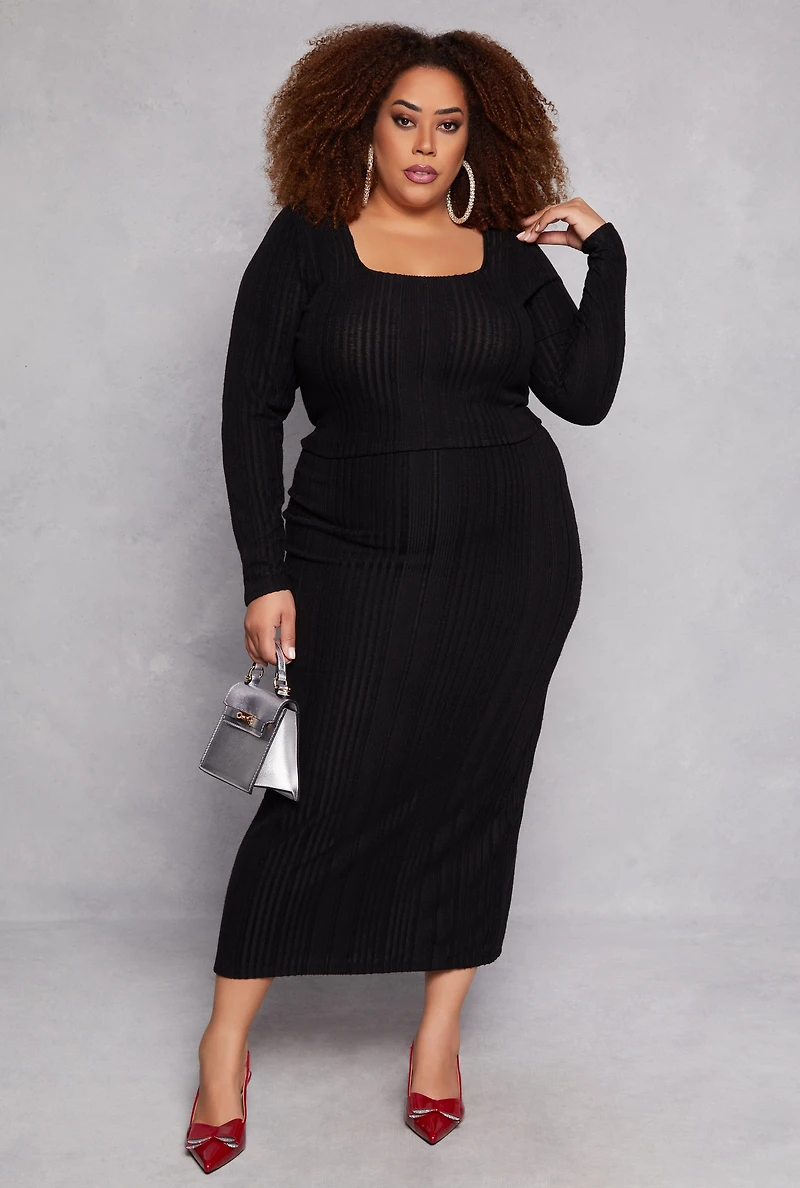Womens Plus Size Almost Famous Ribbed Knit Crop Top, Black, Size 1X