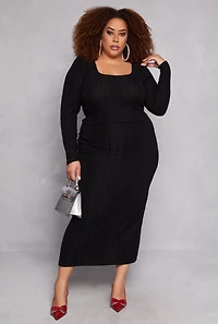 Womens Plus Size Almost Famous Ribbed Knit Crop Top, Black, Size 1X