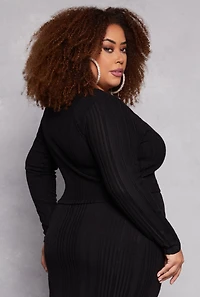 Womens Plus Size Almost Famous Ribbed Knit Crop Top, Black, Size 1X