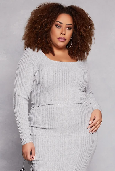Womens Plus Size Almost Famous Ribbed Knit Crop Top, Grey, Size 1X