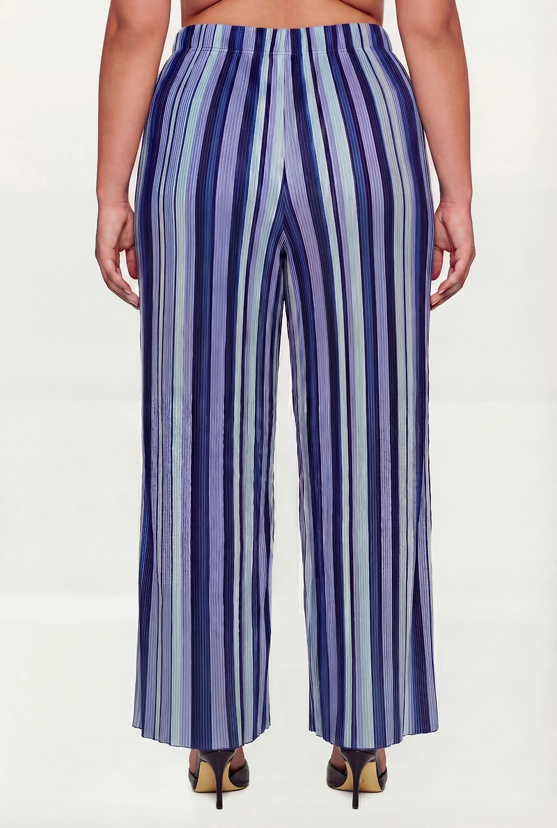 Plus Striped Plisse Wide Leg Pants